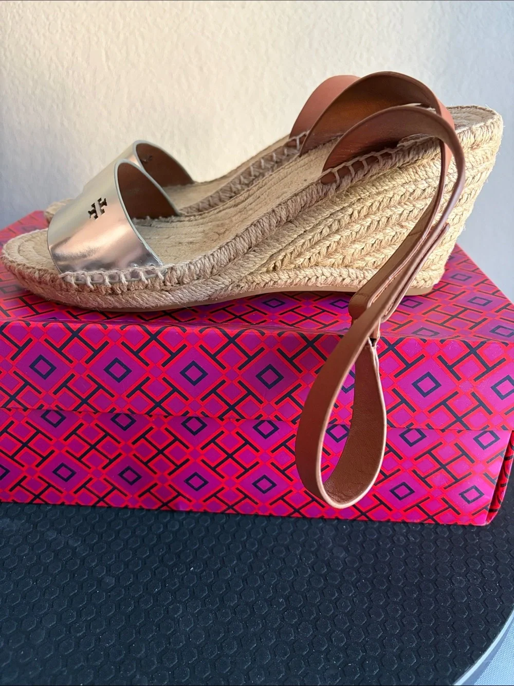 Tory Burch Spark Gold Espadrille Wedge